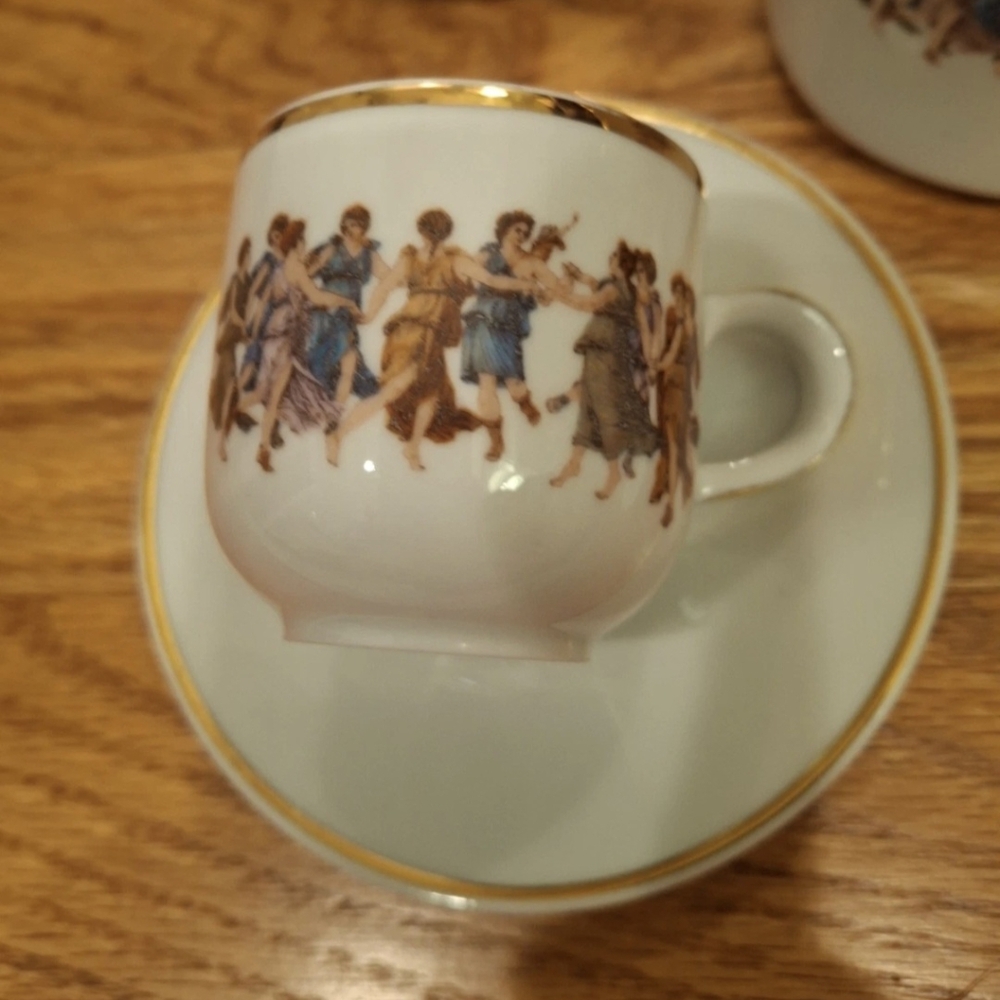 Vintage Porcelain Mug with Gold and Artistic Figures